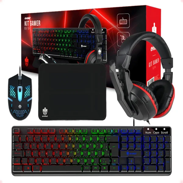 Kit Gamer Evolut Teclado Mouse Headset Mousepad