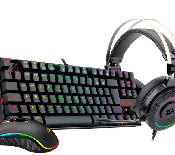 Kit Gamer Redragon RGB, com Headset Lamia 2, Drivers 40mm + Teclado Kumara, Switch Outemu Brown, ABNT2 + Mouse Cobra 12400 DPI, Preto – S125