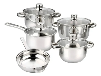 Conjunto Panelas 5 Peças Aço Inox Tampa de Vidro