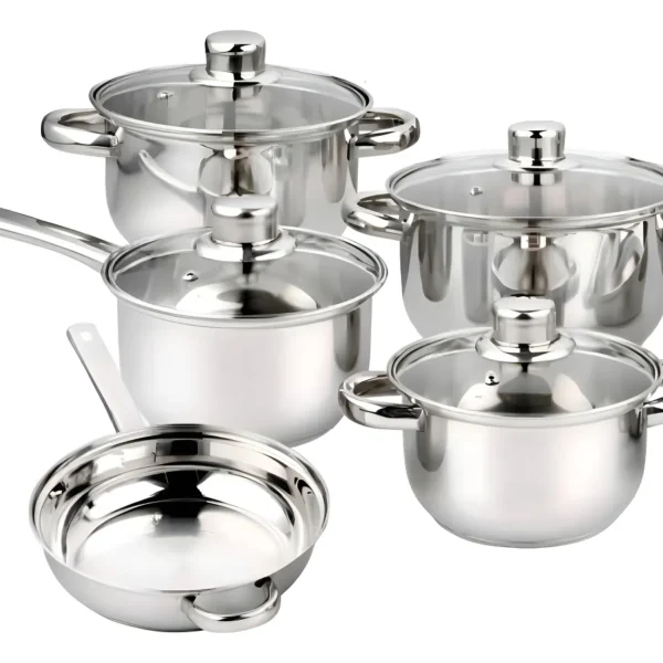 Conjunto Panelas 5 Peças Aço Inox Tampa de Vidro