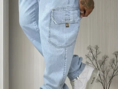 Calça Cargo Masculina Sarja Bolsos Laterais